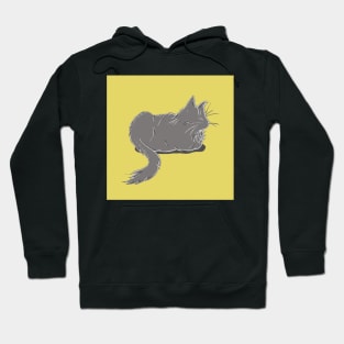 Maine Coon Cat Linocut in Yellow and Grey Hoodie